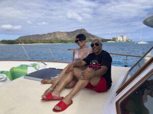 Guests enjoying the views of Diamond Head aboard the Kona Star, Ocean Adventures Hawaii